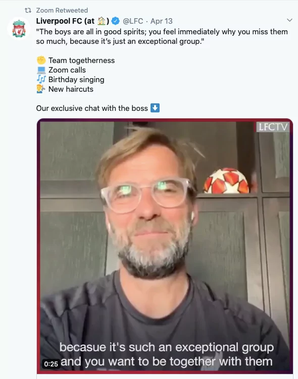 Liverpool FC’s tweet including manager Jürgen Klopp’s interview, shows the importance of