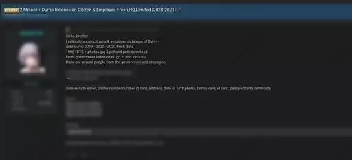 On March 10, 2021, the actor offered to sell a database of Indonesian citizens and