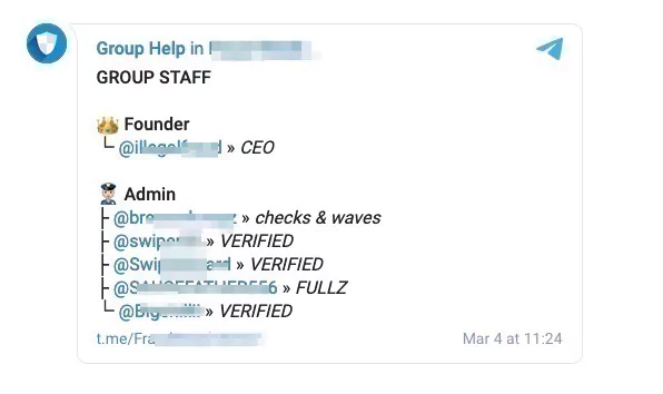 Figure 3 – A Telegram group advertising “fullz”[1]