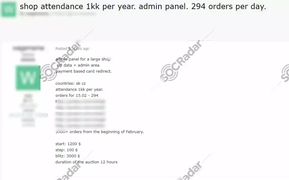 On Feb. 16, 2021, the actor attempted to sell network access for allegedly belonging to