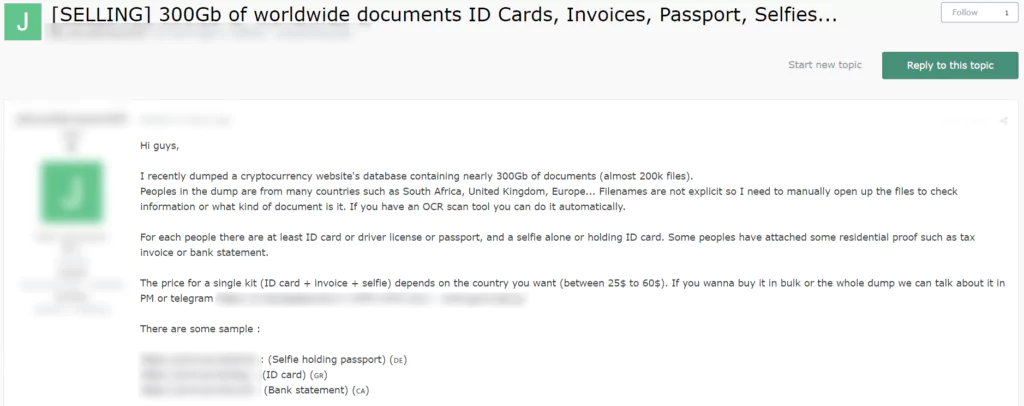 On March 31, 2021, a vendor put 300 GB of KYC (Know Your Customer) data and documents