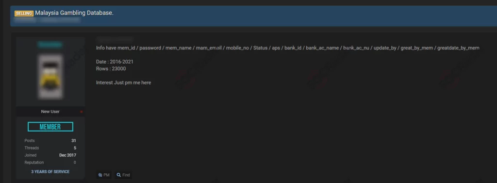 On April 3, 2021, on a dark web forum monitored by SOCRadar, a customer database sale was