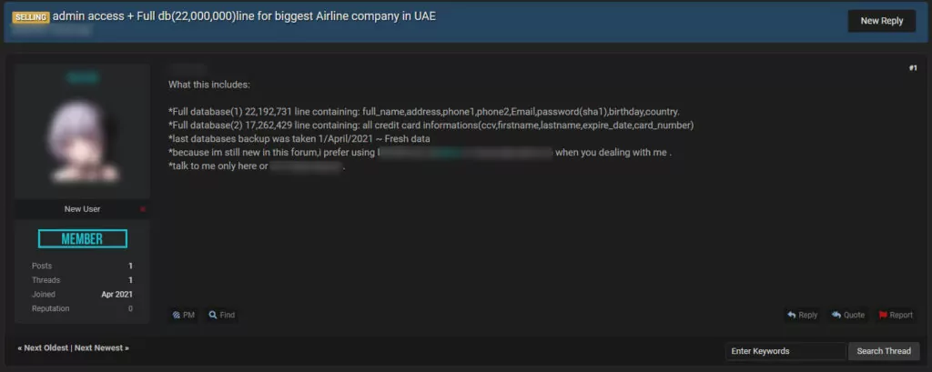 On April 9, 2021, an unauthorized network access and customer databases sale allegedly