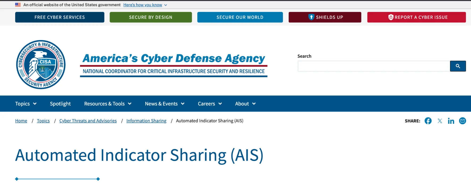 CISA Automated Indicator Sharing (AIS) information page