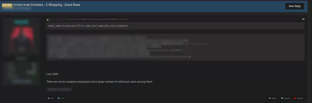 On March 31, 2021, a vendor posted a thread claiming to sell a user database of an