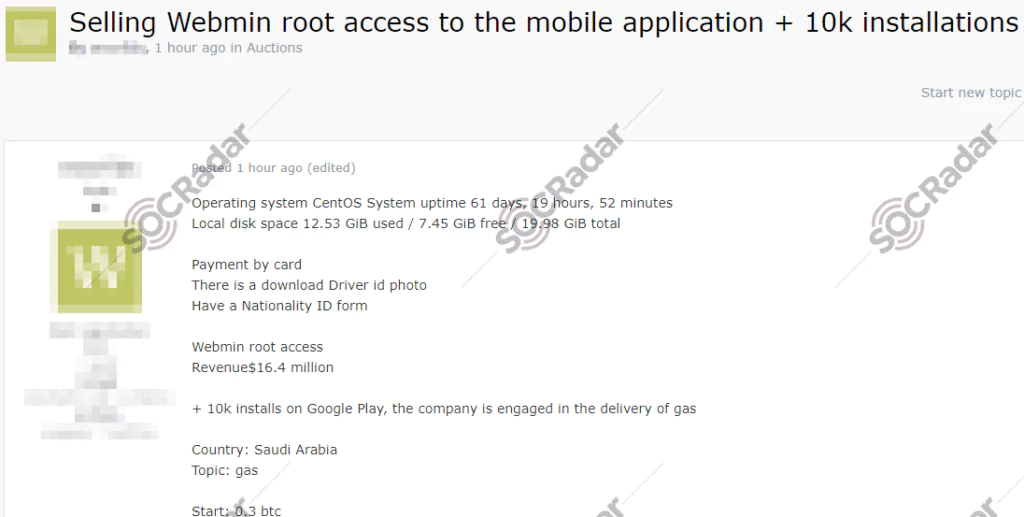 On May 14, 2021, on a dark web forum monitored by SOCRadar, a vendor put unauthorized