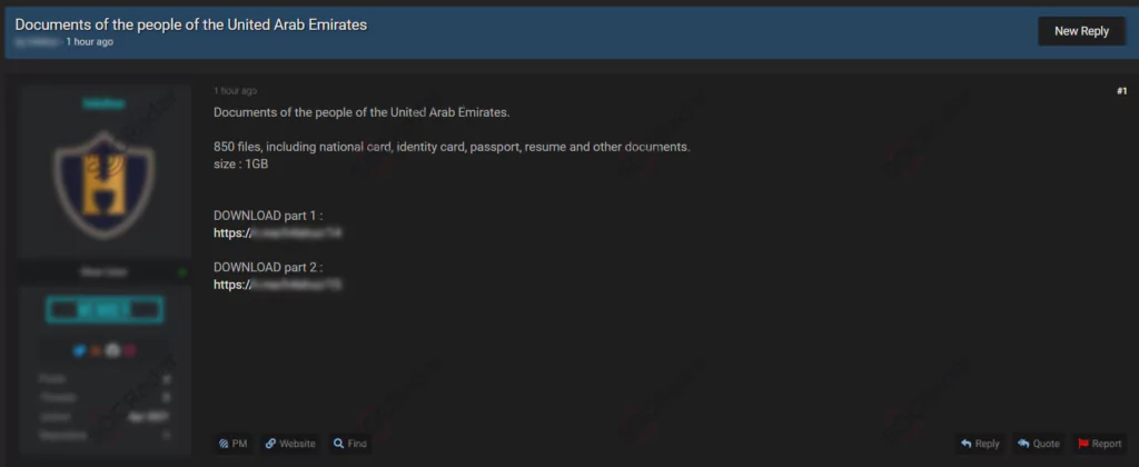 On May 18, 2021, on a dark web forum monitored by SOCRadar, a document database sale was