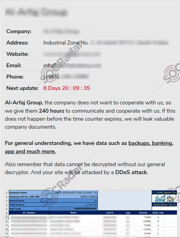 On May 28, 2021, on the Avaddon ransomware group website, SOCRadar detected a post