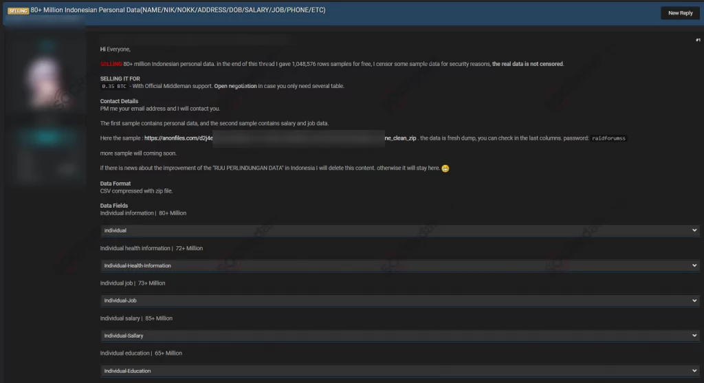 On June 22, 2021, on a dark web forum monitored by SOCRadar, a dark web vendor offered to