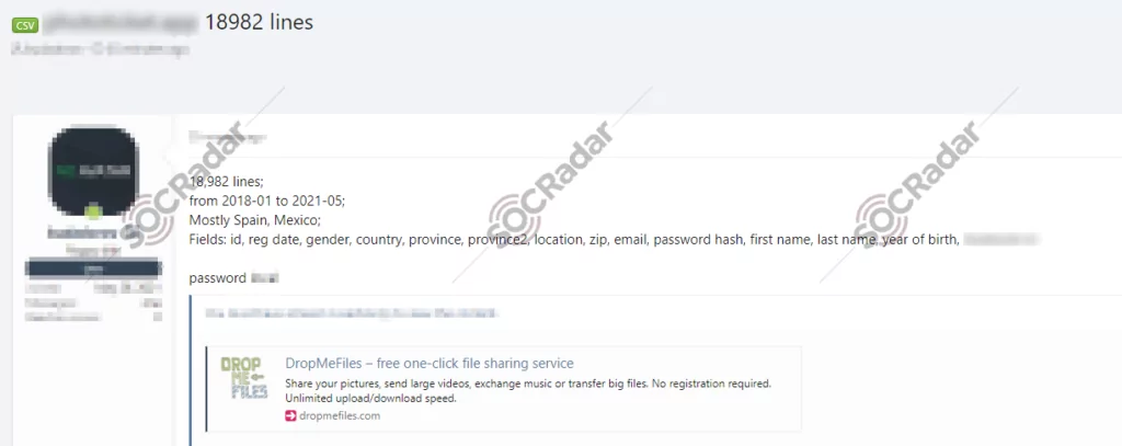 On May 26, 2021, on a dark web forum monitored by SOCRadar, a customer database sale