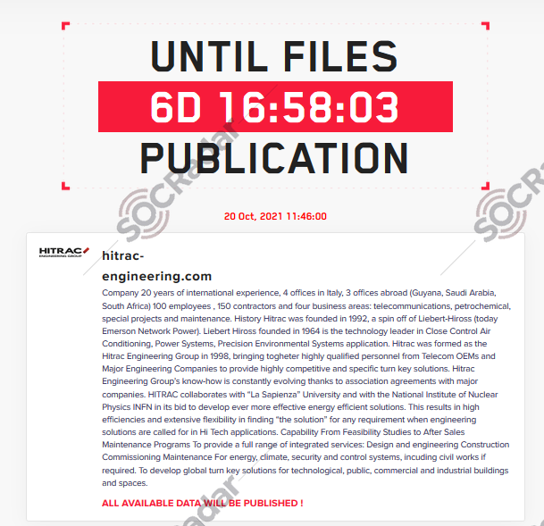 On October 13, SOCRadar detected a post allegedly announcing a ransomware attack that