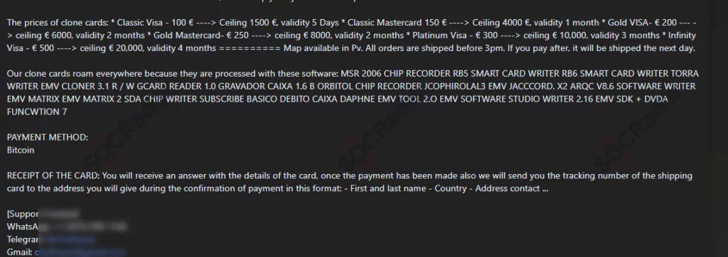 On November 18, SOCRadar detected a post allegedly trading stolen credit cards and