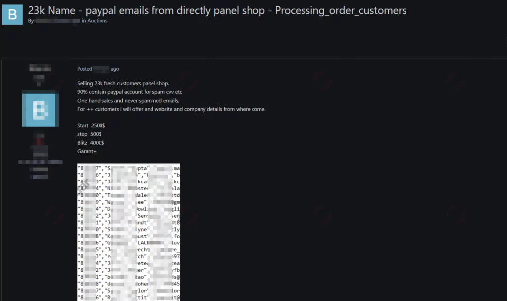 On November 25, a vendor claimed to have databases allegedly belonging to an e-commerce