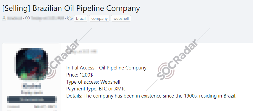 On November 26, a dark web vendor attempted to sell unauthorized network access for a