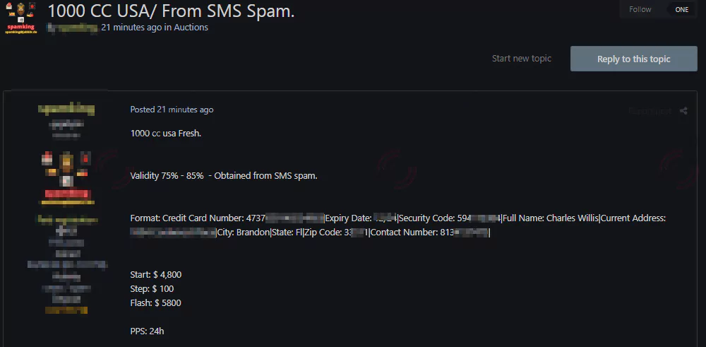 On the 23rd of October, SOCRadar has detected a new alleged credit card sale on a hacker