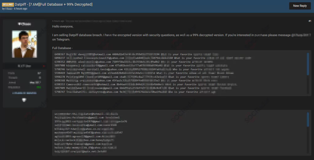 On November 30, a vendor claimed to have databases allegedly belonging to an online