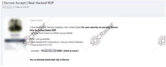 On January 13, a dark web vendor attempted to sell unauthorized webmail access for an