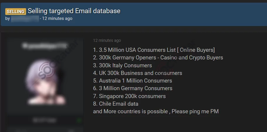 On January 29, a database of emails was put up for sale on the dark web. The database