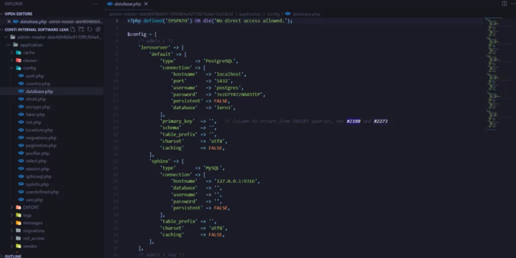 Internal Software Conti uses including local database credentials