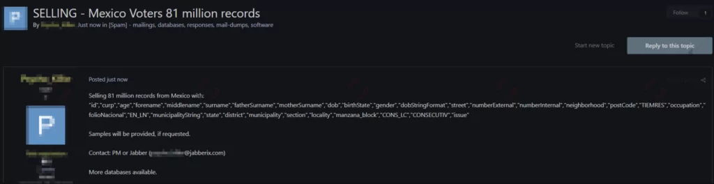 On a dark web forum monitored by SOCRadar, a dark web vendor offered to sell a database