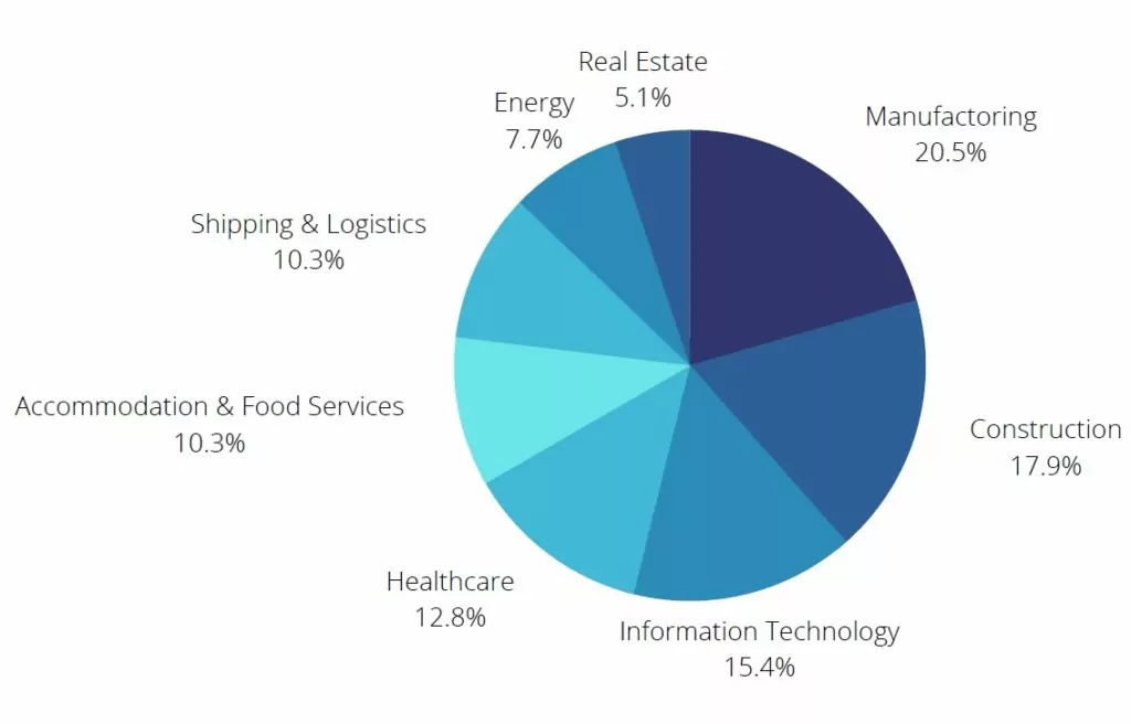 (Distribution of sectors in the UAE targeted by ransomware gangs. Source: SOCRadar)