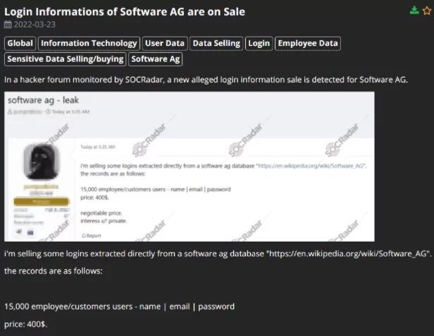On March 23, the database covering 15.000 employees and customers’ login information was