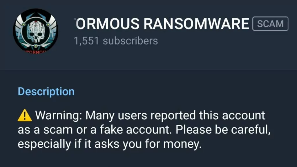 The group's Telegram channel has been flagged as 