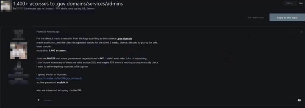 On March 17, a vast database of “.gov” domains, services, and admins puts on sale on the