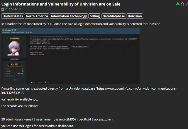 On 19 April, SOCRadar noticed that the hacker forum’s login information and vulnerability