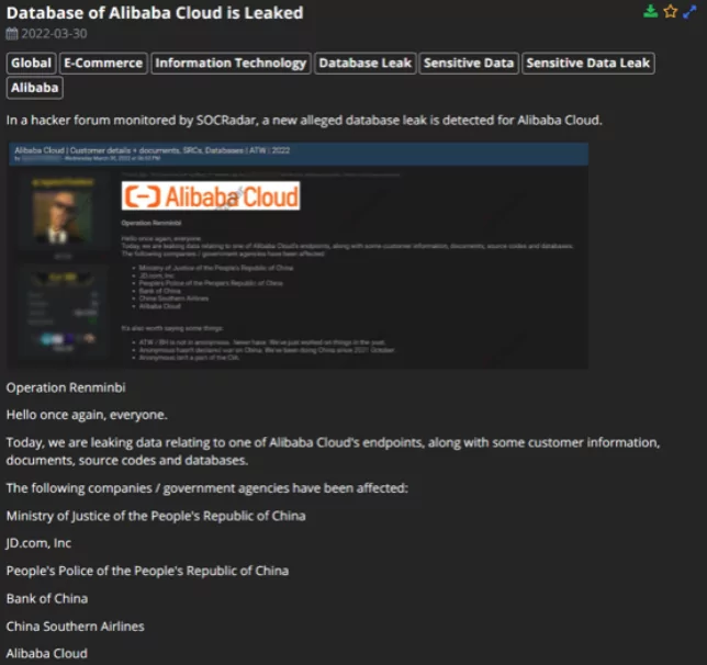 A sample Operation Renminbi post taken from SOCRadar’s DarkMirror
