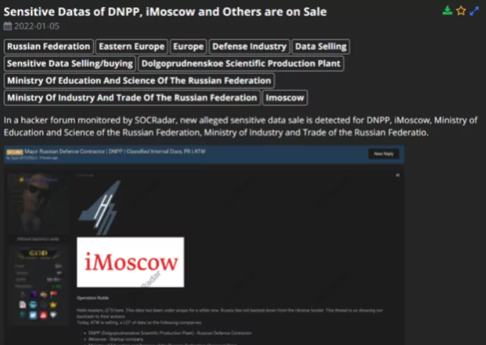 A sample Operation Ruble post taken from SOCRadar’s DarkMirror