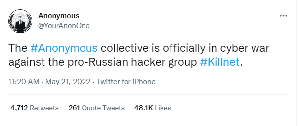 Anonymous collective declared war against Killnet