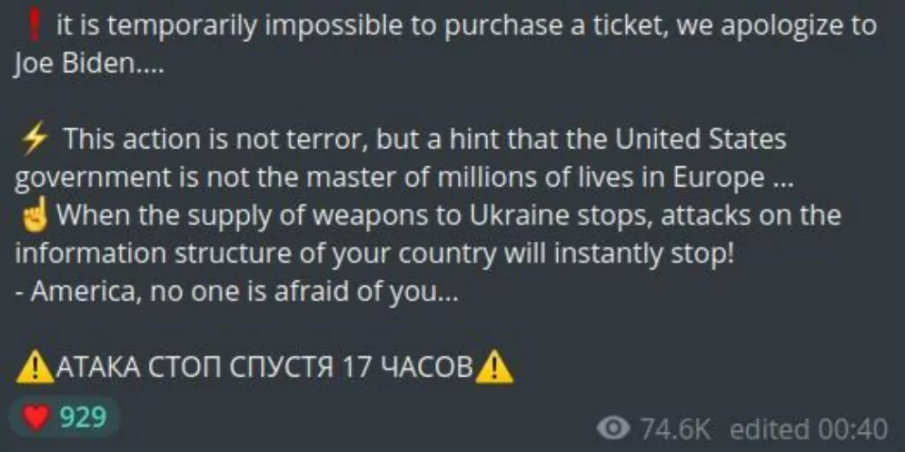 They directly call out to Joe Biden on their Telegram channel