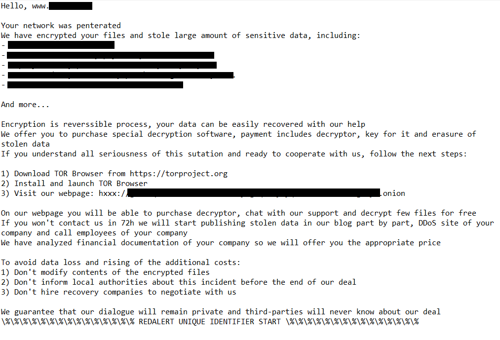 RedAlert Ransom note