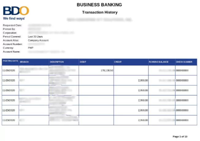 Makati company’s billing records (Source: <a