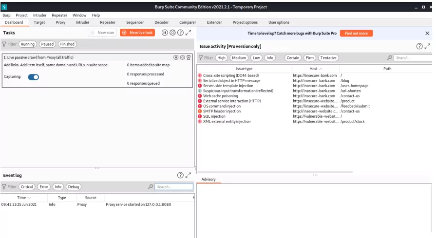 Burp Suite includes vulnerability scanning, penetration testing, and web app security services.
