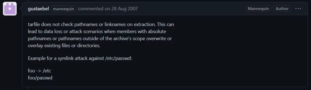 Gustäbel on Python flaw (Source: GitHub)