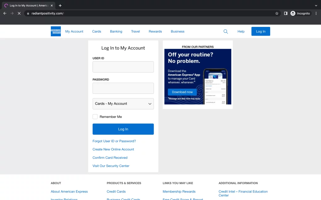 A fake American Express landing page that designed to steal credentials (Source: Armorblox)
