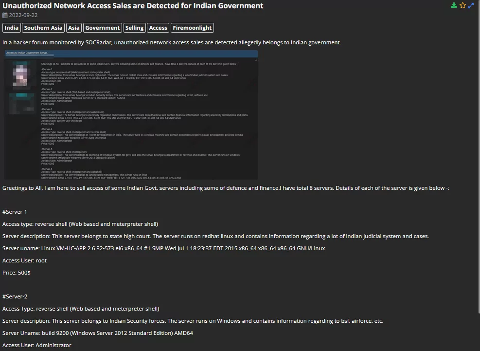 On 26 September, a hacker forum monitored by SOCRadar Analysts shared multiple network