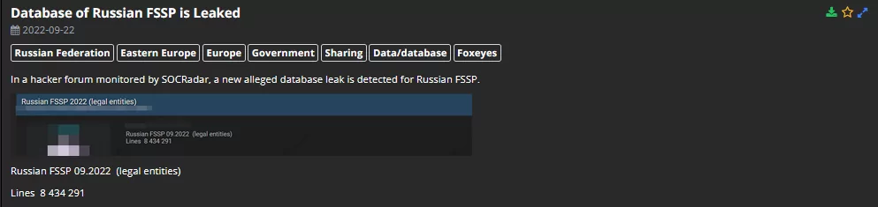 On 22 September 2022, a database leak was posted in a hacker forum that the SOCRadar