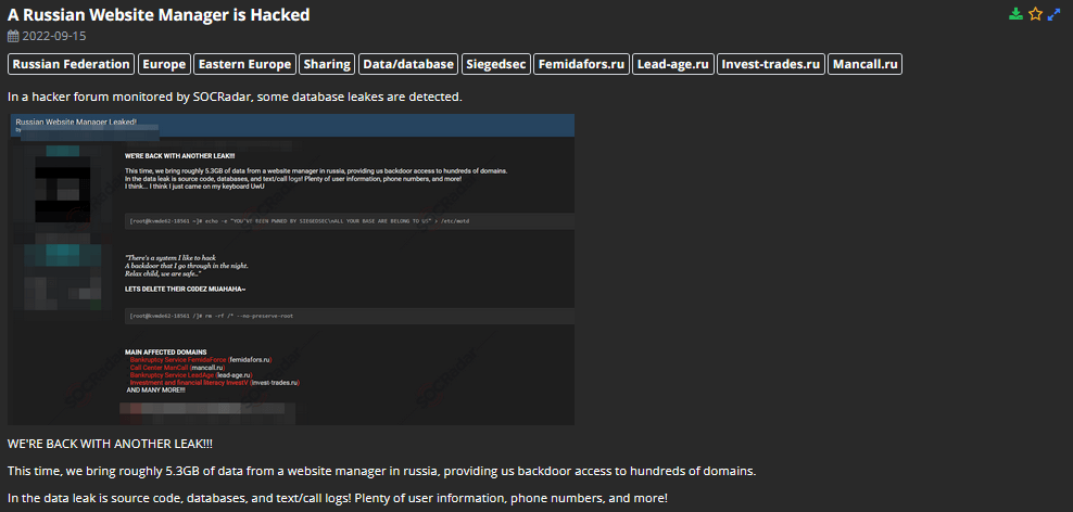 SOCRadar Analysts have found a post on a dark web forum that shares 5.3 GB of stolen data