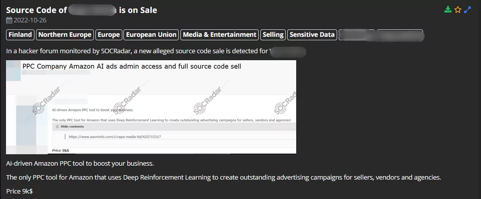 SOCRadar detected a source code leak of Amazon’s VAPA AI-driven ad service in a hacker