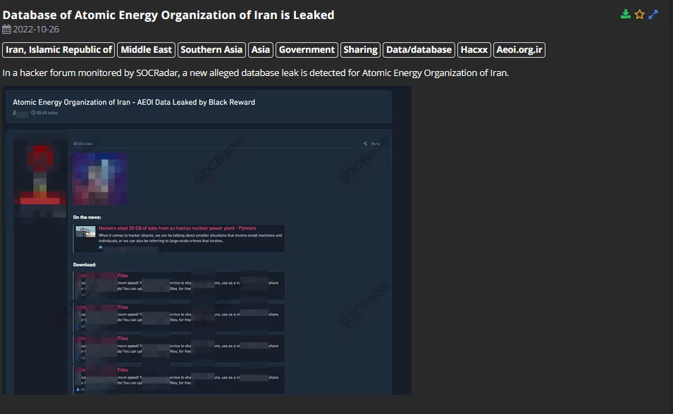 In a hacker forum monitored by the SOCRadar Dark Web team, a database containing