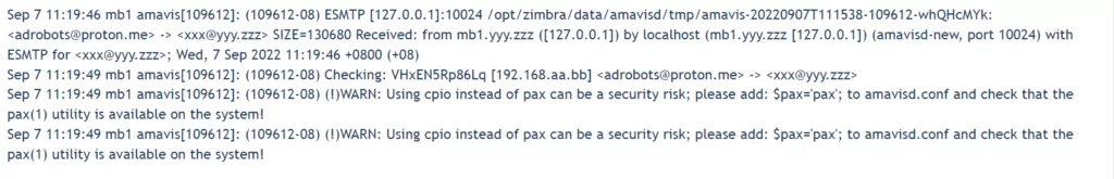 Extraction with cpio (Source: Zimbra) 