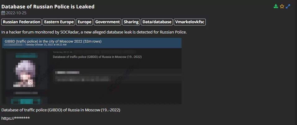 On 25 October, SOCRadar Dark Web Researchers found a new leaked database on the dark web.