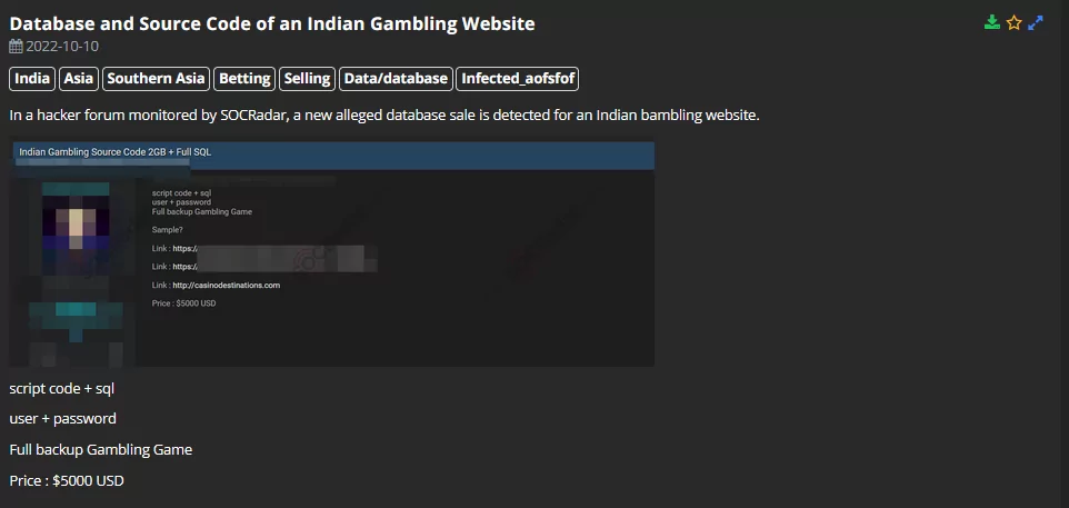 On 10 October, a hacker forum monitored by SOCRadar Analysts shared a sale. The victim is