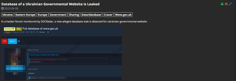 SOCRadar Analysts has found a post on a dark web forum that shares a database claimed to