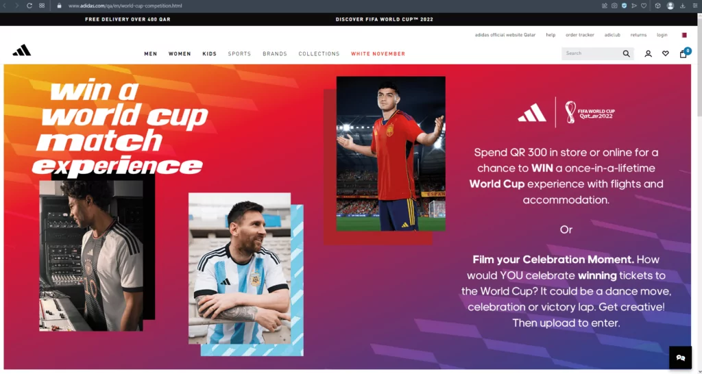 Page about Qatar World cup in Adidas’s own website (https://www.adidas.com/qa/en/world-cup-competition.html)