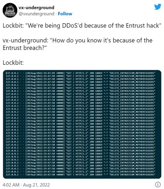 LockBit gang DDoS'd just after the Entrust breach.